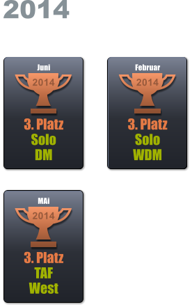 2014  3. Platz Solo WDM 2014 Februar 3. Platz Solo  DM 2014 Juni 3. Platz TAF West 2014 MAi